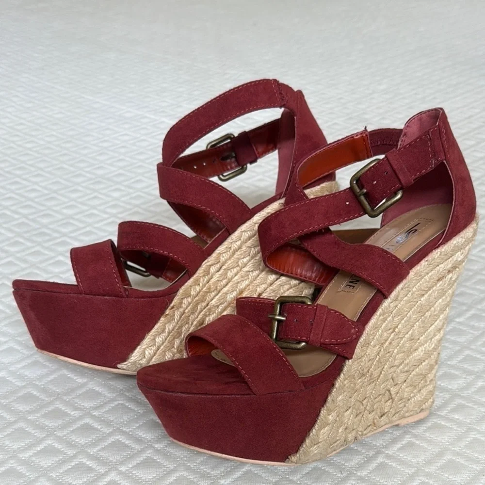 Leila Stone Rust Suede Espadrille Wedges